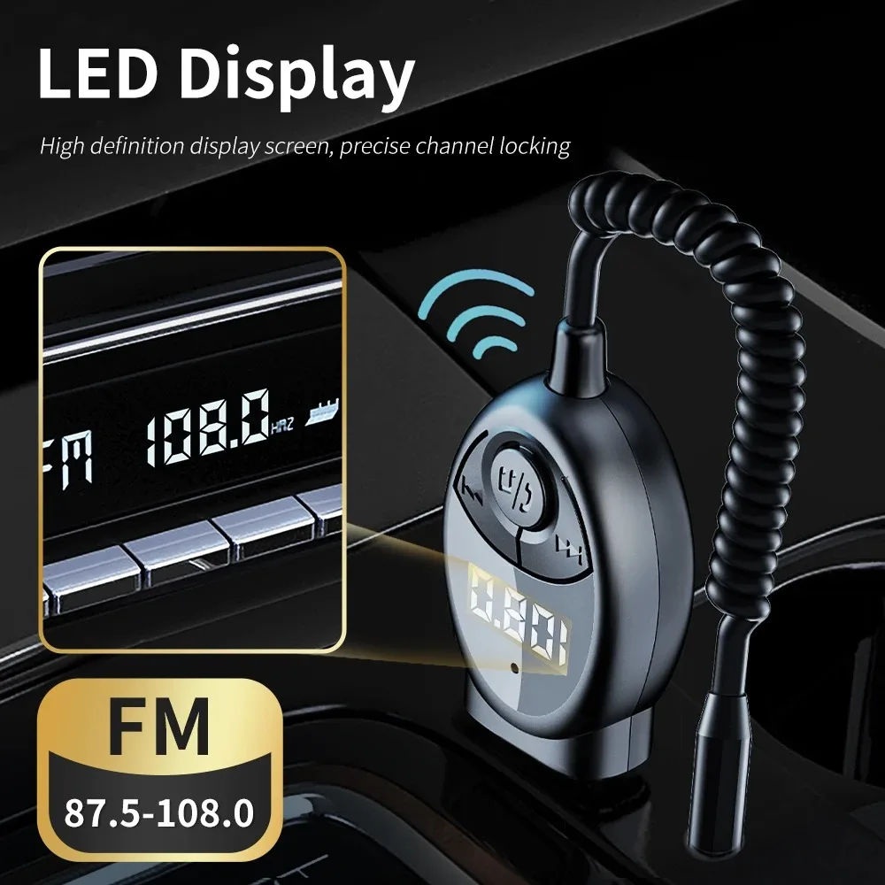 Receptor de áudio do carro FM com microfone, adaptador sem fio, Bluetooth 5.3, USB, 3,5mm AUX, chamada handsfree