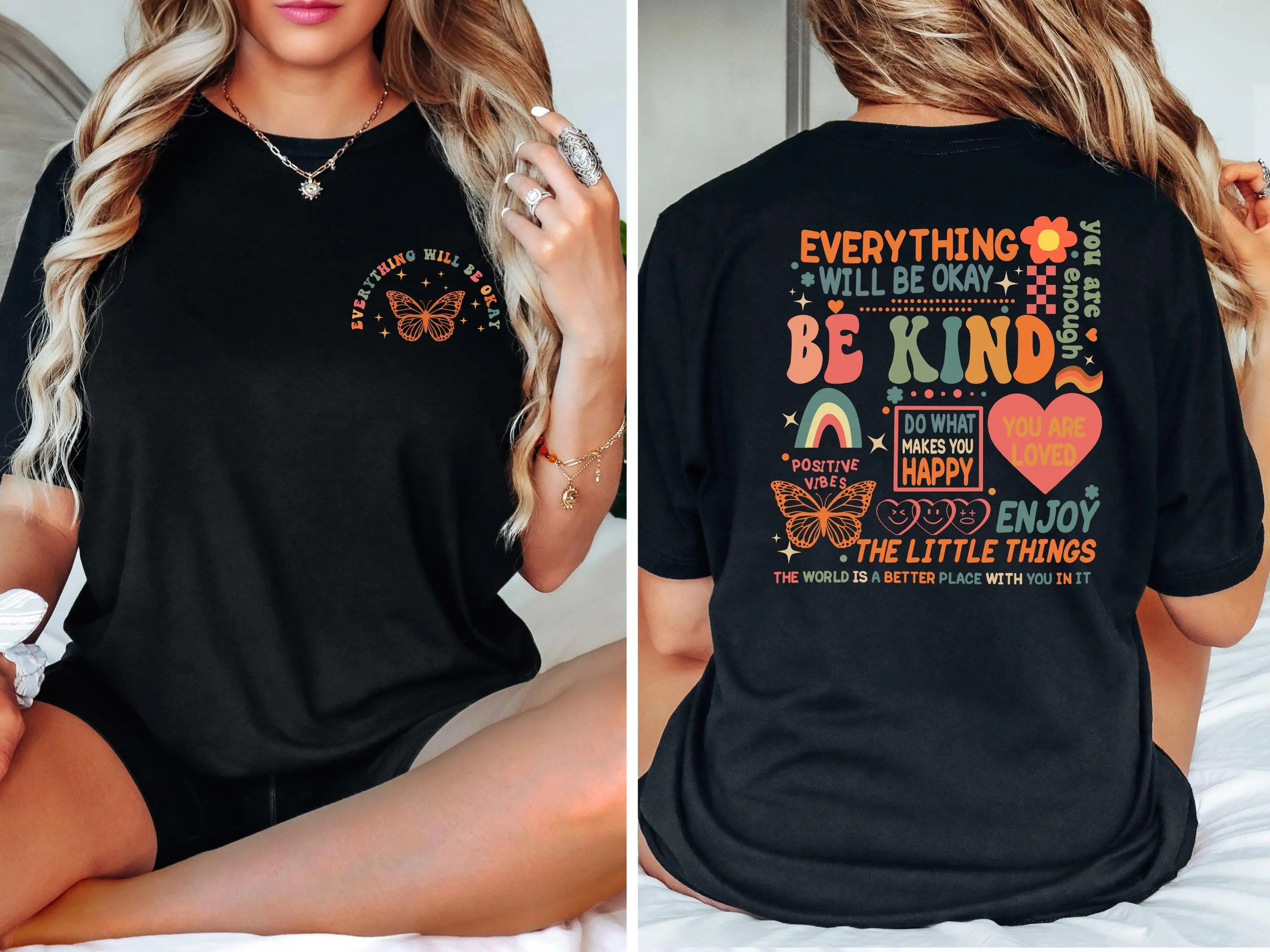 Everything Will Be Okay T Shirt Aesthetic Mental Health Retro Self Growth Positive Therapy Illness