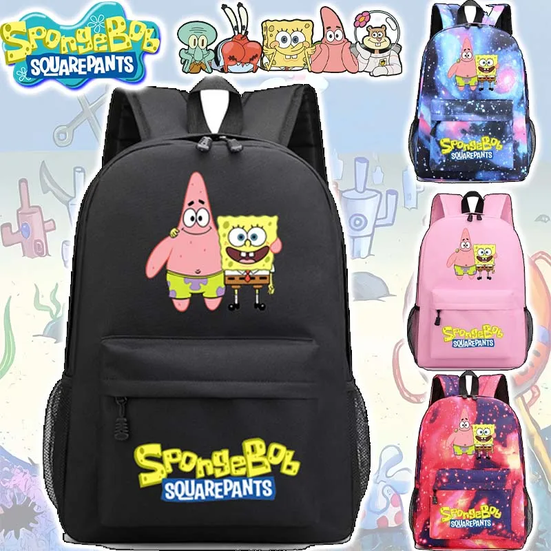 SpongeBob Patrick Star Schoolbag Waterproof Large Capacity School Backpack Zipper Solid Color Fashion Student Casual Daypack Bag