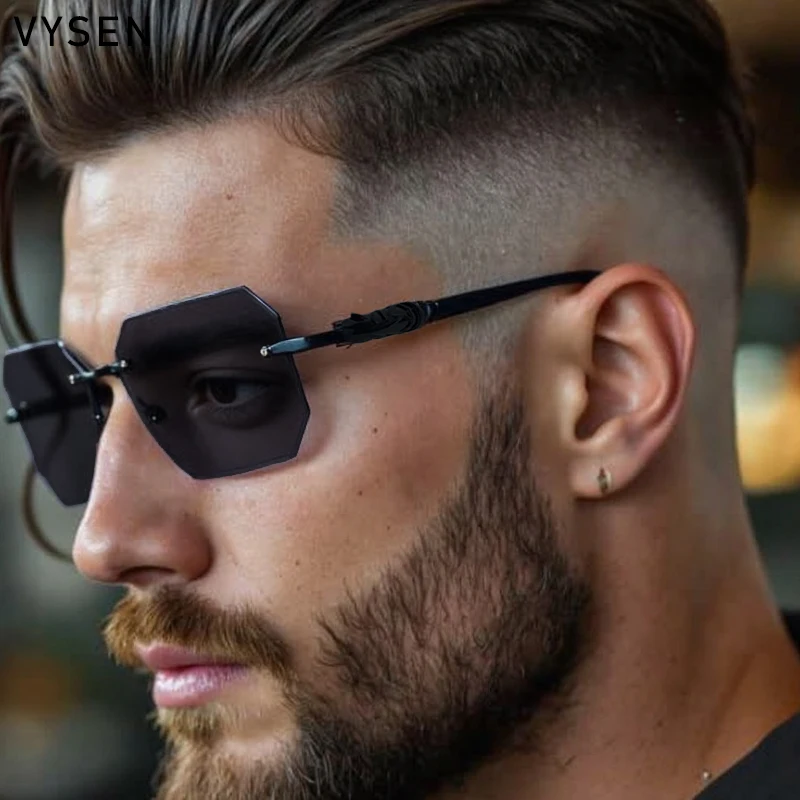 

Rectangle Punk Rimless Sunglasses Men 2025 Luxury Brand Trendy Driving Square Sun Glasses Vintage Polygon Outdoor Shades Eyewear