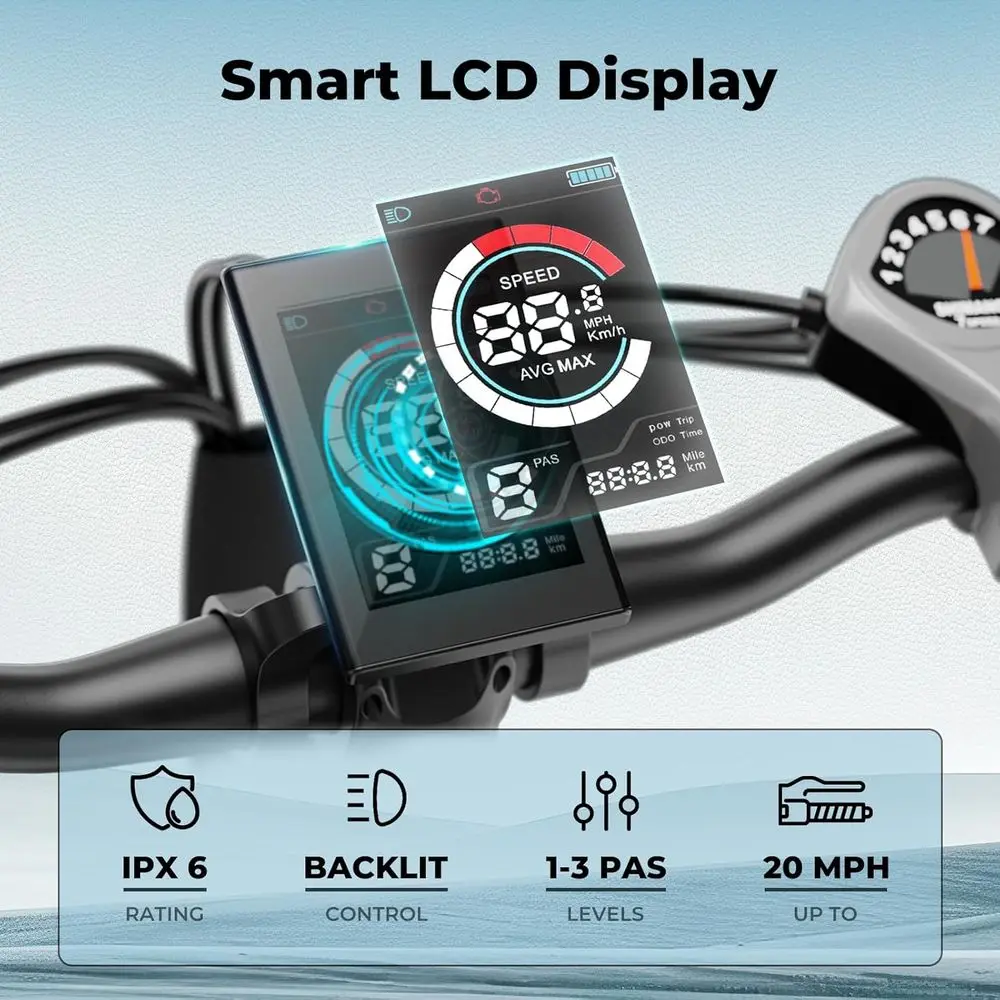 دراجة جبلية كهربائية بقوة 750 وات للبالغين: 40 ميلًا، 20 ميل في الساعة، بطارية 360 وات في الساعة، 7 سرعات، 26 إطارًا، تعليق #4