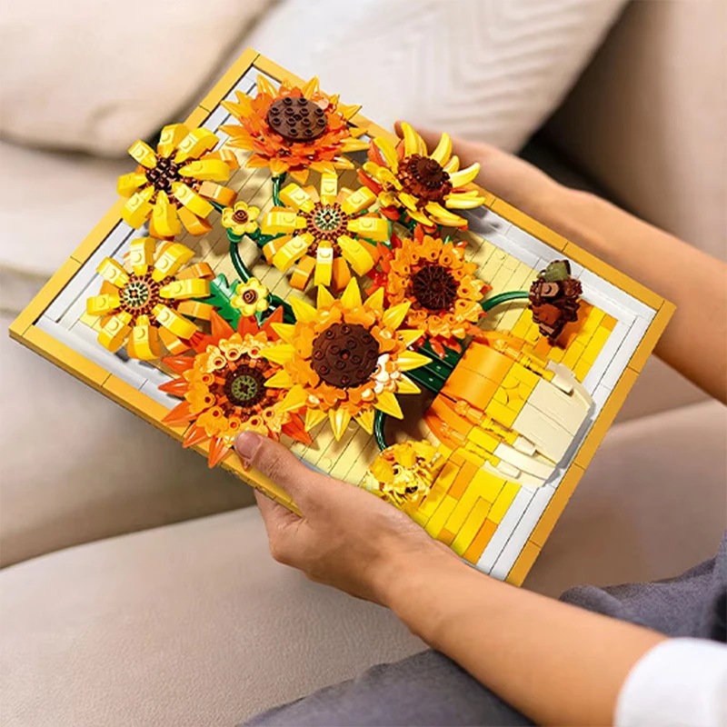 1011 pçs criativo van gogh girassol moldura de foto pintura blocos de construção arte montar tijolos brinquedo presente para crianças