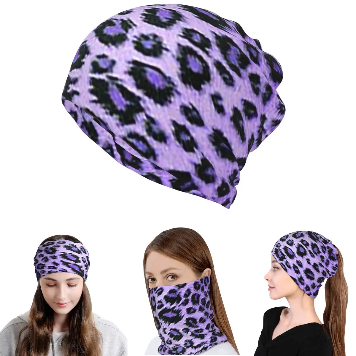 

Purple Leopard Print Bandana Neck Gaiter Face Scarf Multifunction Balaclava Beanies Hat Unisex Adult Windproof