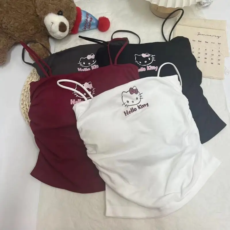 

Sanrio Hello Kitty T-Shirt Women Outerwear Summer Vest Short Style Women's Clothing Slimming Fashion Base Layer Spring Autumn