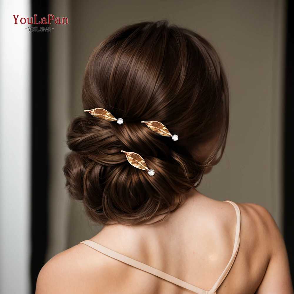 YouLaPan Bridal Wedding Hair Accessories Gold Color Leaf Hair Pins Clips for Women Hair Jewelry Handmade Party Headpiece HP766