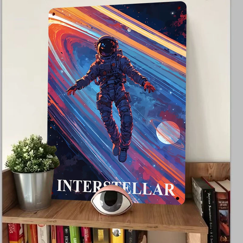 Astronaut Roaming Interstellar Metal Tin Sign Modern Home Living Room Study Decorative Wall Art Space Theme Painting