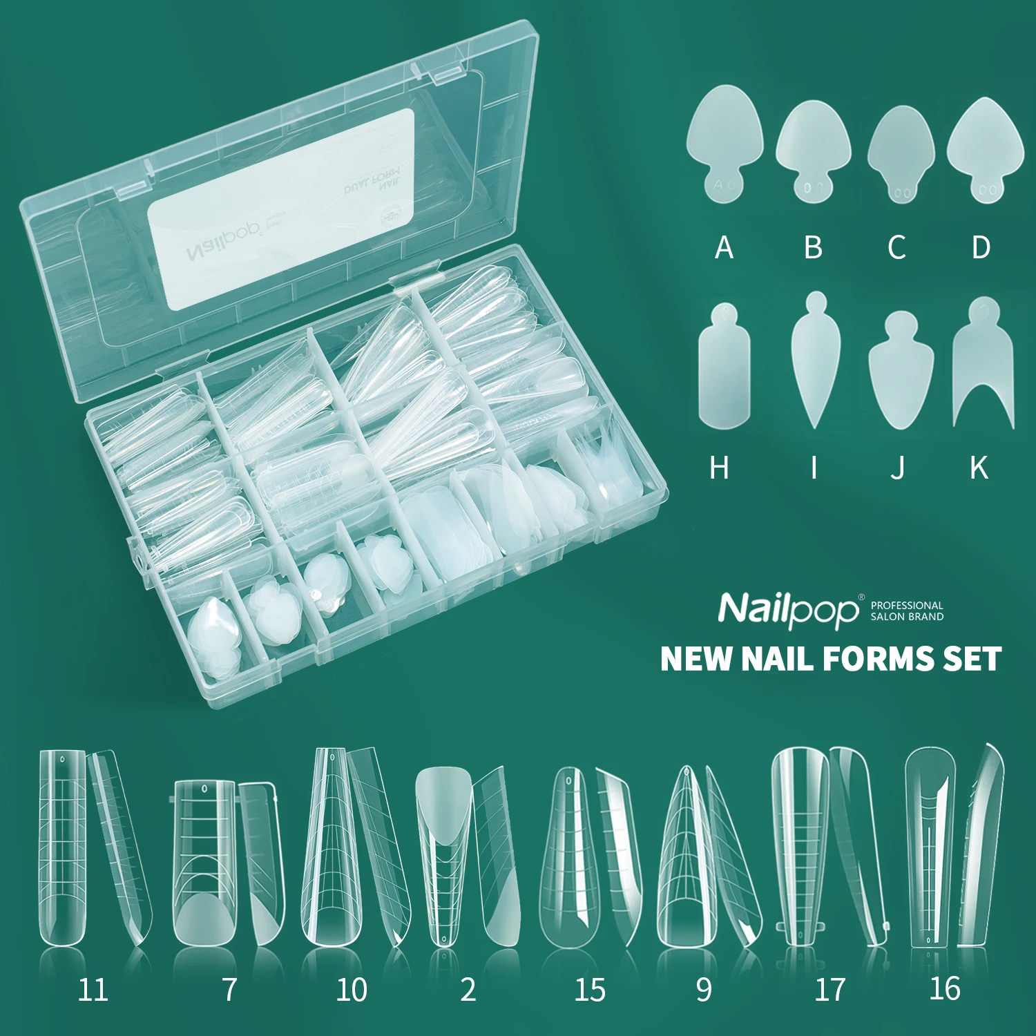 Nailpop 듀얼 폼 및 실리콘 패드 세트 재사용 가능한 금형(스케일 포함) 확장 매니큐어 도구에 사용 가능한 여러 모양 크기