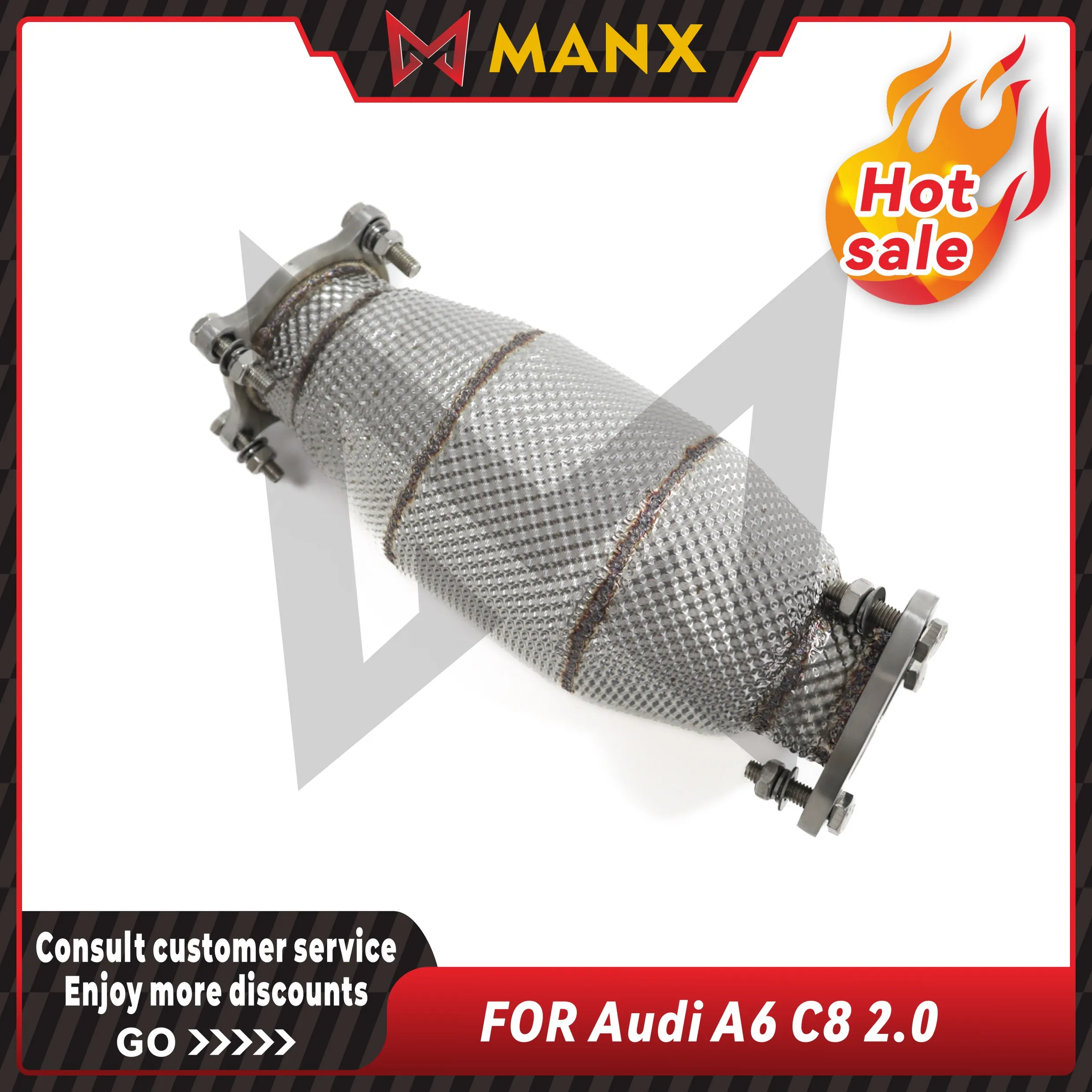 

High Flow Catted Downpipe For Audi A6 C8 2.0T Catless/With 200 Cell Catalytic Converter Stainless Steel Performance