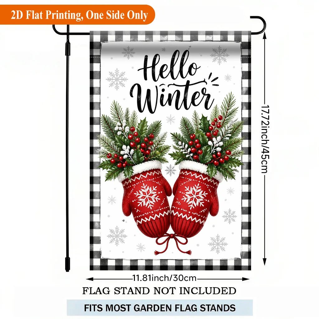 2D Flat Garden Flag 1 Piece, Winter Theme Red Plush Gloves Single-Sided Polyester Garden Flag, Holiday Yard Outdoor Flag for Outdoor Home and Yard Holiday Decorations, Valentine's Day, Mother's Day, St. Patrick's Day, Easter, Christmas, Thanksgiving