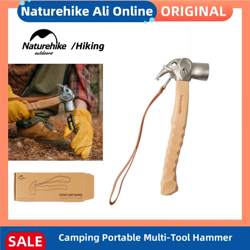 Naturehike Camping Multifunctional Tool Hammer Outdoor Portable Tent Ground Peg Hammer Solid Wood Handle Tour Camping Equipment