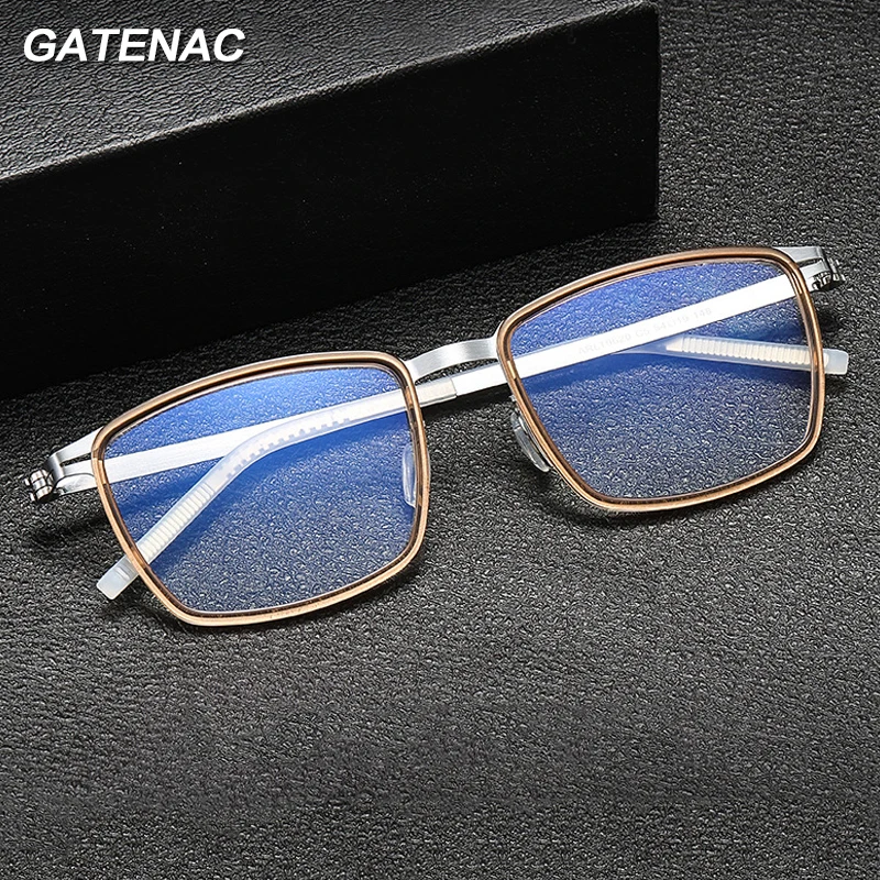 Vintage Screwless Acetate Eyeglasses Frame Men Square Korea Prescription Myopia Glasses Frame Male Luxury Brand Designer Eyewear