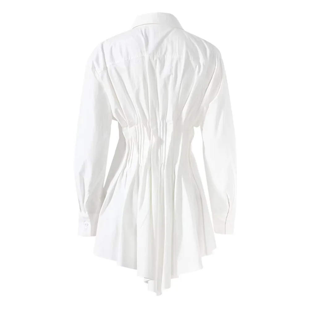 Hem with Irregular Fish Tail Shirt Women's Spring and Summer Temperament Waist Cinched Top with Polo Collar Shirt Tops