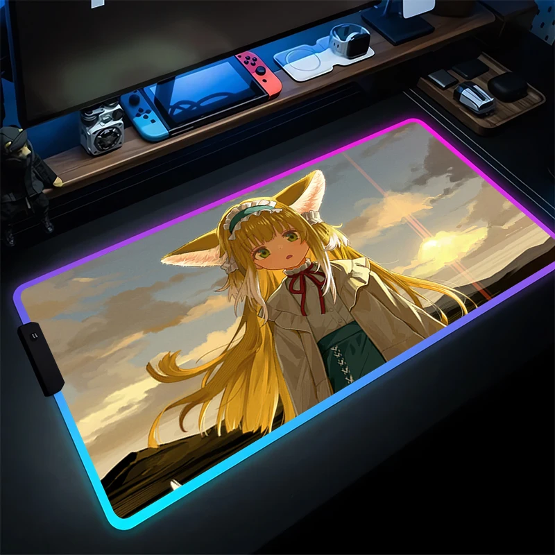 HD Print Anime Mouse Pad LED Computer Gamer Rubber Mousepad Arknights Suzuran Keyboard Pad RGB PC Kawaii Extended Desk Mice Mat