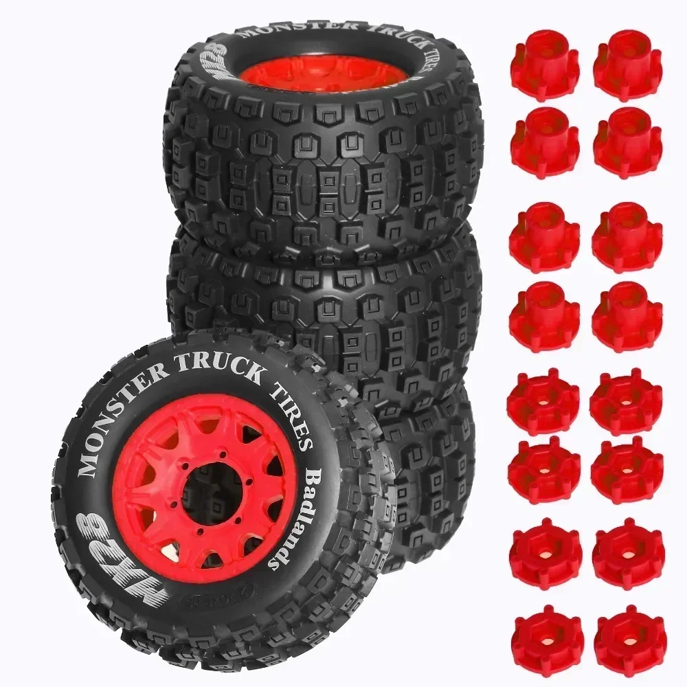 4pcs 128mm 1/10 Monster Stunt Truck Tire 12mm and 14mm Hex for TRXS MAXX ARRMA Granite KRATON Outcast Tamiya Losi Redcat