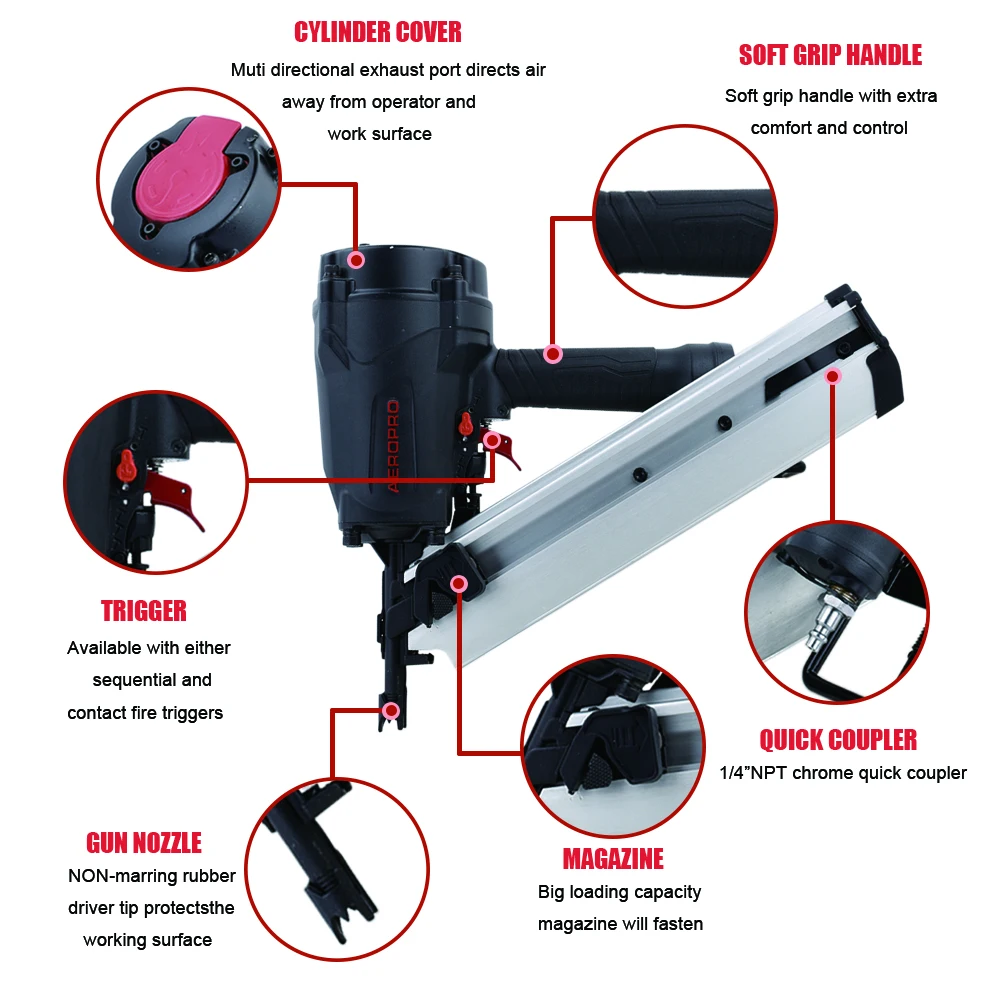 

AEROPRO ACHF9034 High Quality Framing Nail Guns 34 Degree Head Framing Nailer Air Nail Guns for Wood