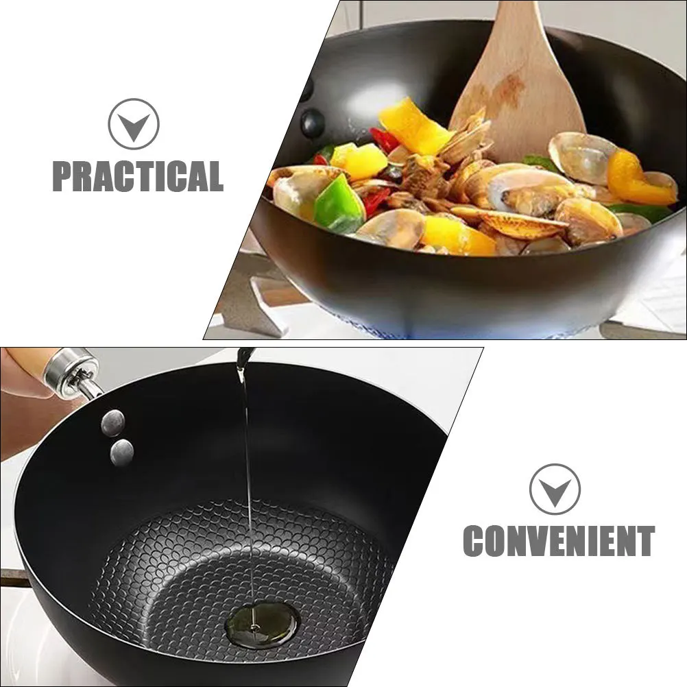 

Small Non Coated Flat Wok Heat Insulated Handle Multipurpose Frying Pan Kitchen Cooking Nonstick Fry Pan Iron Wok