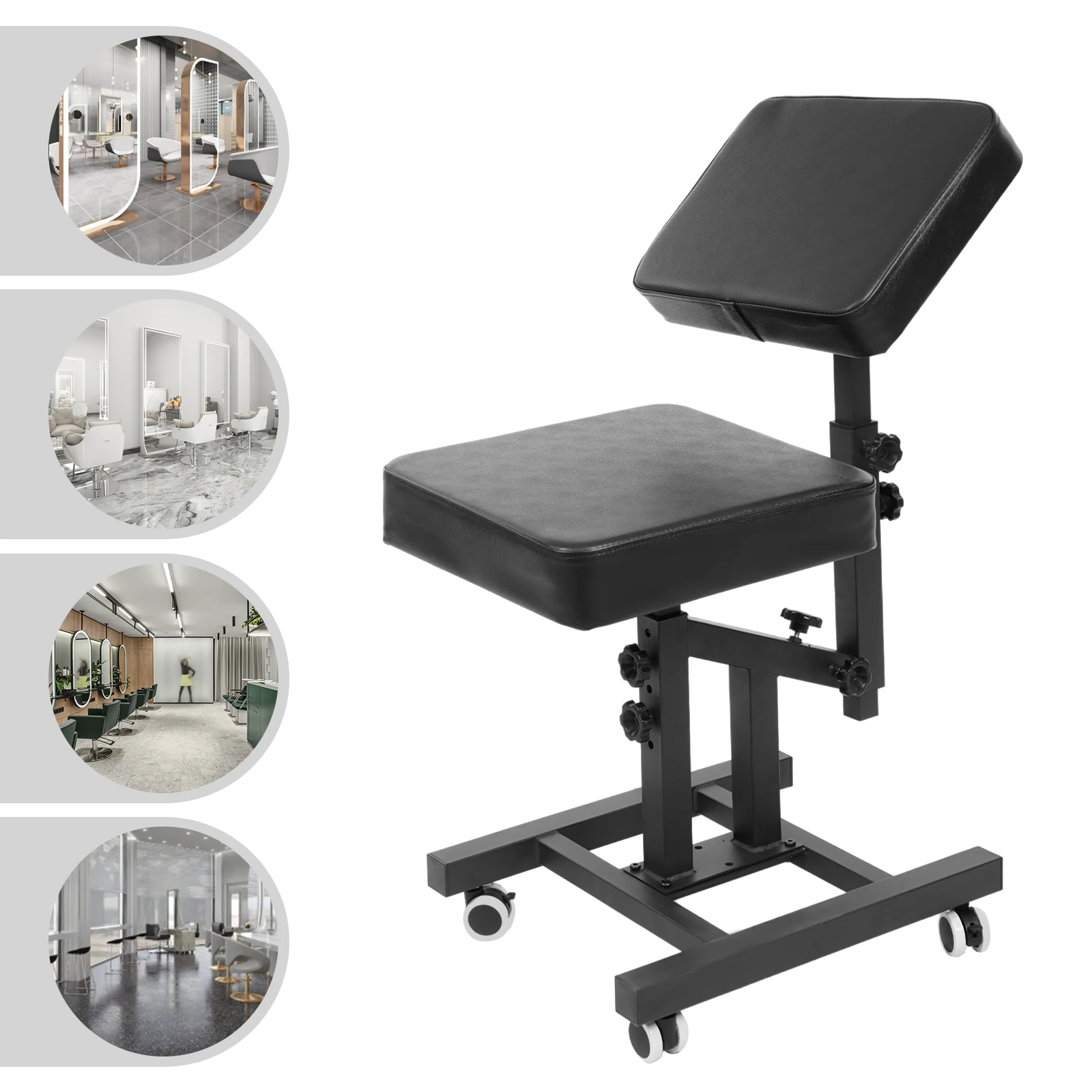 

Adjustable Hair Chair for Salon & Home Use with 180° Swivel Backrest & Locking Wheels for Hairstyling Facial and Nail Services