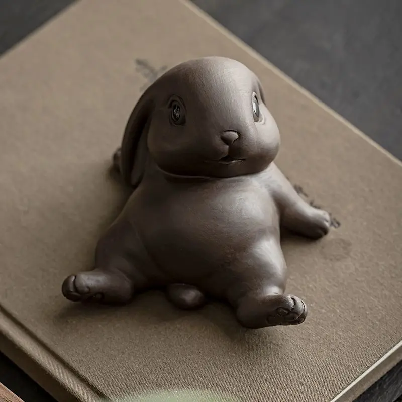 Rabbit Tea Pet Figurine Cute Ceramic Tea Set Accessories Chinese Tea Culture Decor for Living Room Office Desk Ornament
