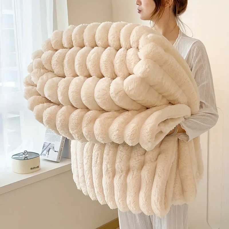 

Warm blanket Leisure Time Blanket Simplicity Solid Color Thick Wide Strip Multifunctional Blanket Autumn Winter Flannel Bedroom