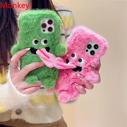 Cute Cartoon Lovers Funny Tongue Out Phone Case For iPhone 17 16 15 14 13 12 11 Pro XS Max XR X 7 8 Plus Fluffy Plush Soft Cover