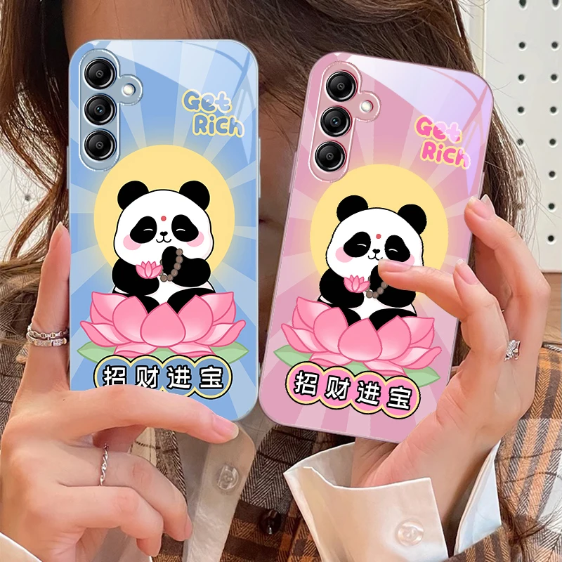 Sitting Lotus Panda For Samsung Galaxy A14 4G 20 30 52 20S 21S 22 A32 33 34 42 50 51 53 54 70 71 72 73 5G Glass Phone Case