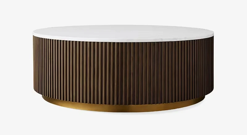 Finnley America Vintage Modern White Mable Oak Wooden Metal Base Round Coffee Table Arhaus Furniture of One-stop Solution