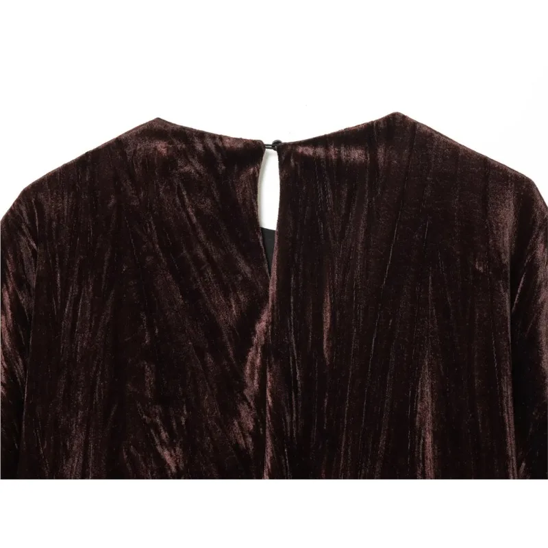 Vrouwen Fluwelen Ballon Top Herfst Ronde Hals Korte Mouwen Elastische Manchetten Trui Casual Mode Chique Vrouwelijke Tops