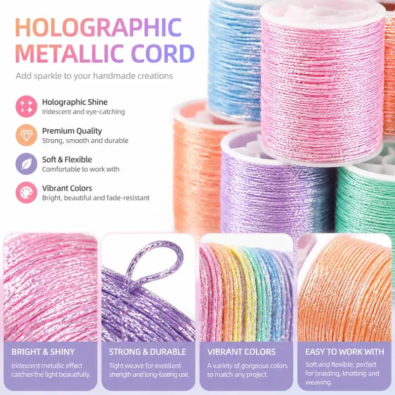 50m/Rolle 0,2mm Holographischer Gold- und Silberfaden, Glitzerfaden, Farbiger Rundkernfaden, 3-Strang-Faden – Detail 2
