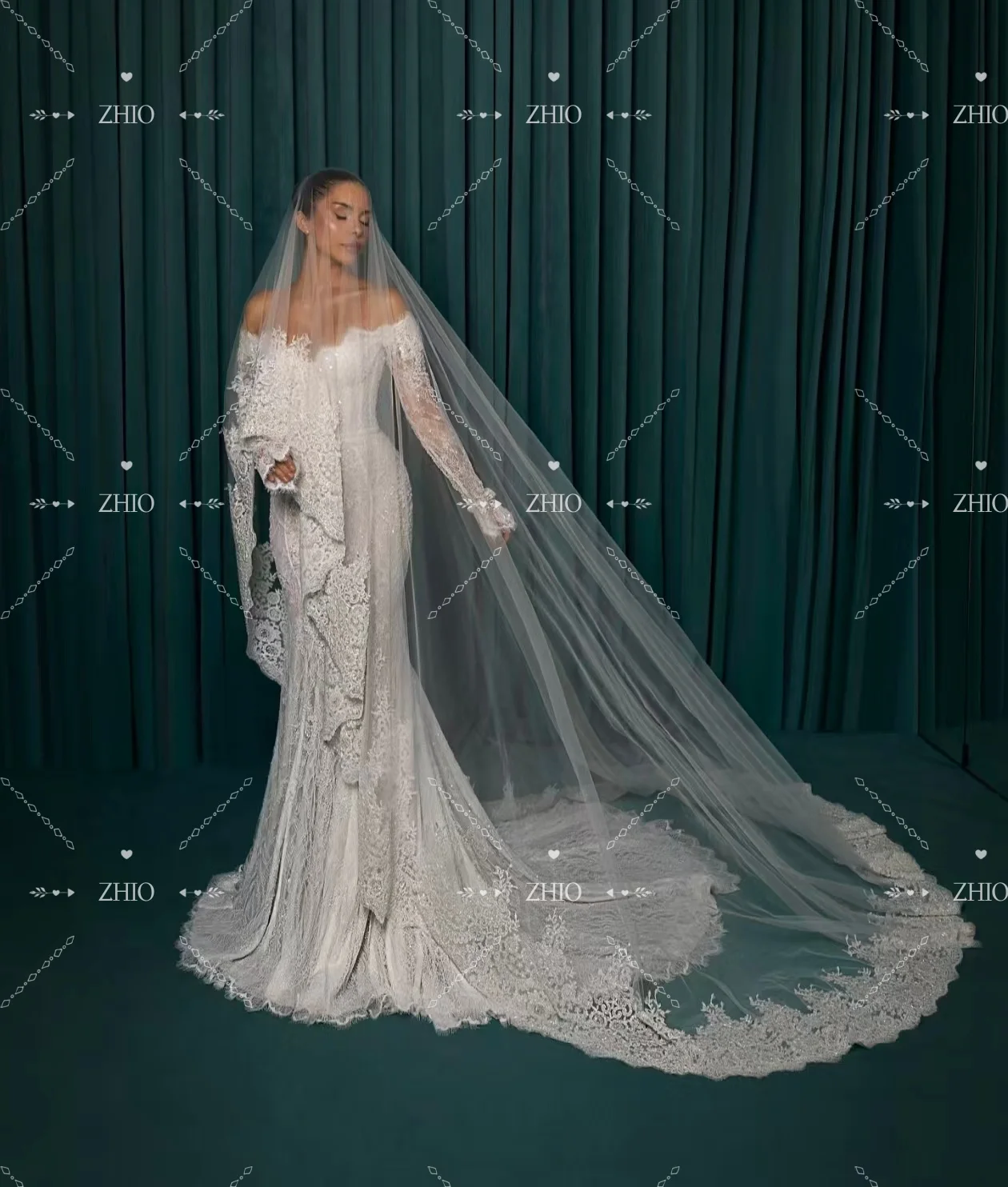 ZHIO فستان زفاف رائع من الدانتيل بدون أكتاف سويب تراين حورية البحر فستان زفاف مخصص رداء دي ماري للعروس جديد 2026 #4