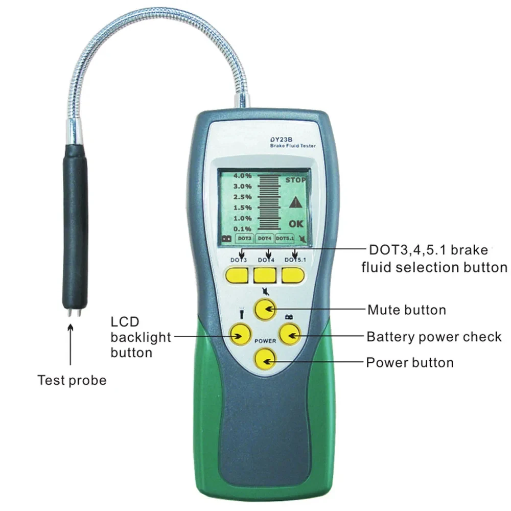 

DOT3 DOT4 DOT5.1 Car Brake Fluid Tester with 250mm Flexible Probe Automotive Oil Water Moisture Detection DY23B