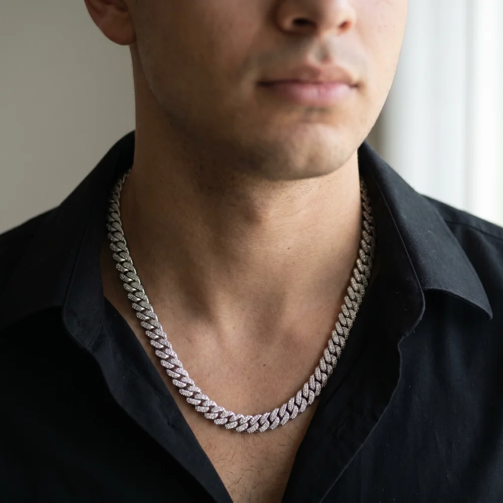 Color Premium .D Moissanite Brilliant Cut Luxury Miami Cuban Link Engagement Necklace 11mm 925 Silver Chain
