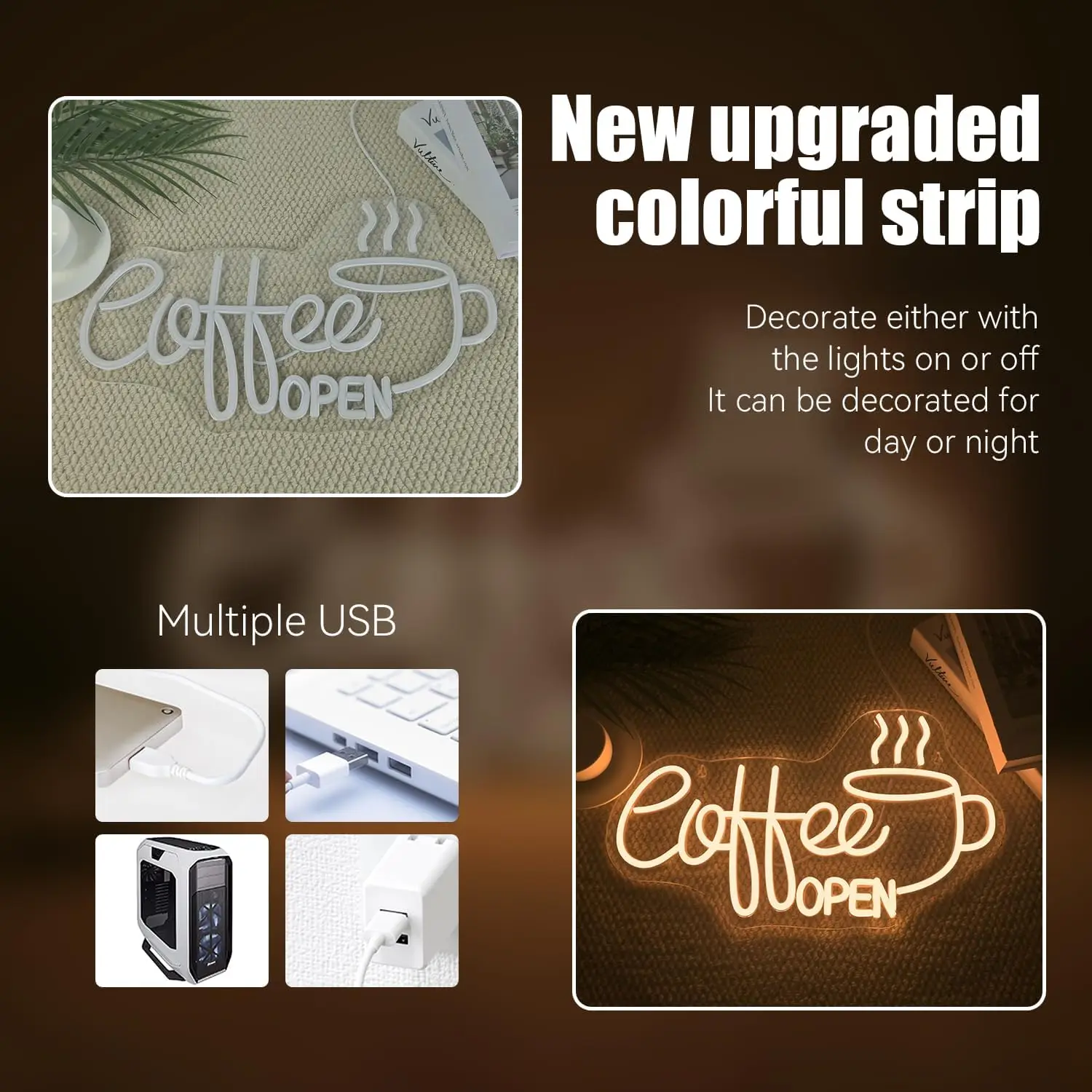 Coffee Open Neon Sign Warm White Light Up Sign Wall Decor for Coffee Bar Cafe Business Restaurant Club Party Man Cave