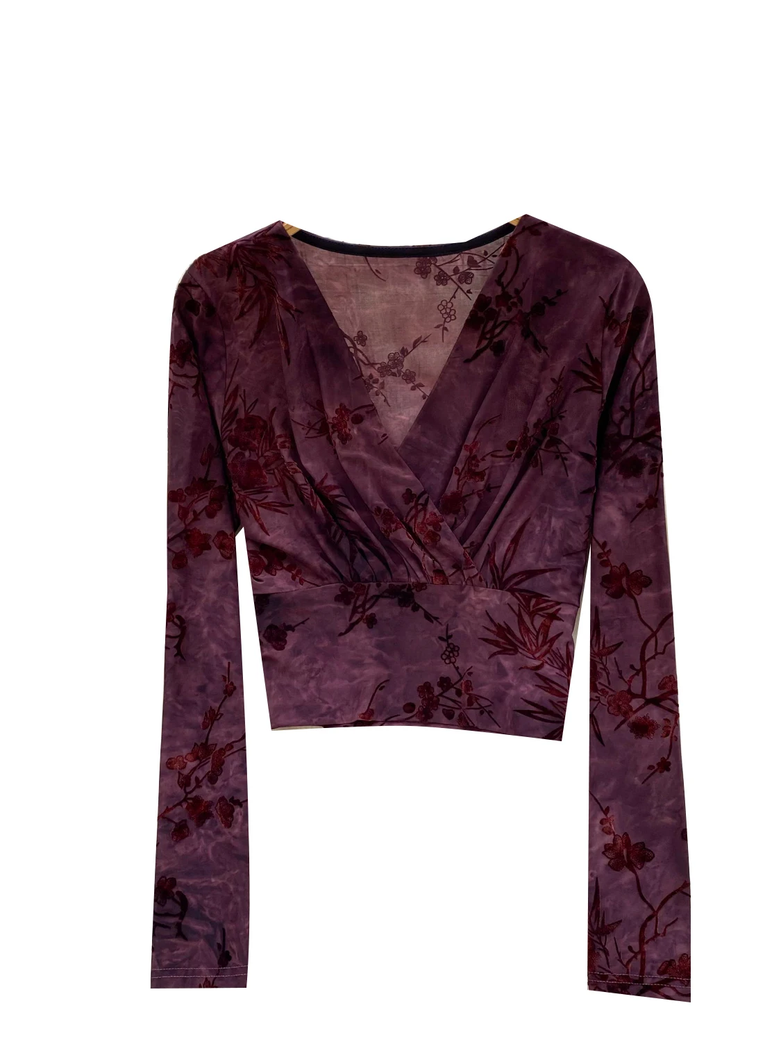 Damen Cross V-ne Long Sve Floing Me T-Shirt ort Sle Autumn High Faion Sensation Commute Sle Koreanische Version