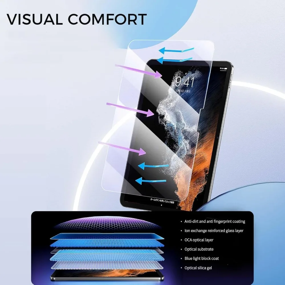 2-1 حزمة من الزجاج المقسى سهلة التركيب لجهاز IPad 2025 A16 Air11/13 بوصة واقي للشاشة مضاد للضوء الأزرق طبقة رقيقة واقية لجهاز IPad 11