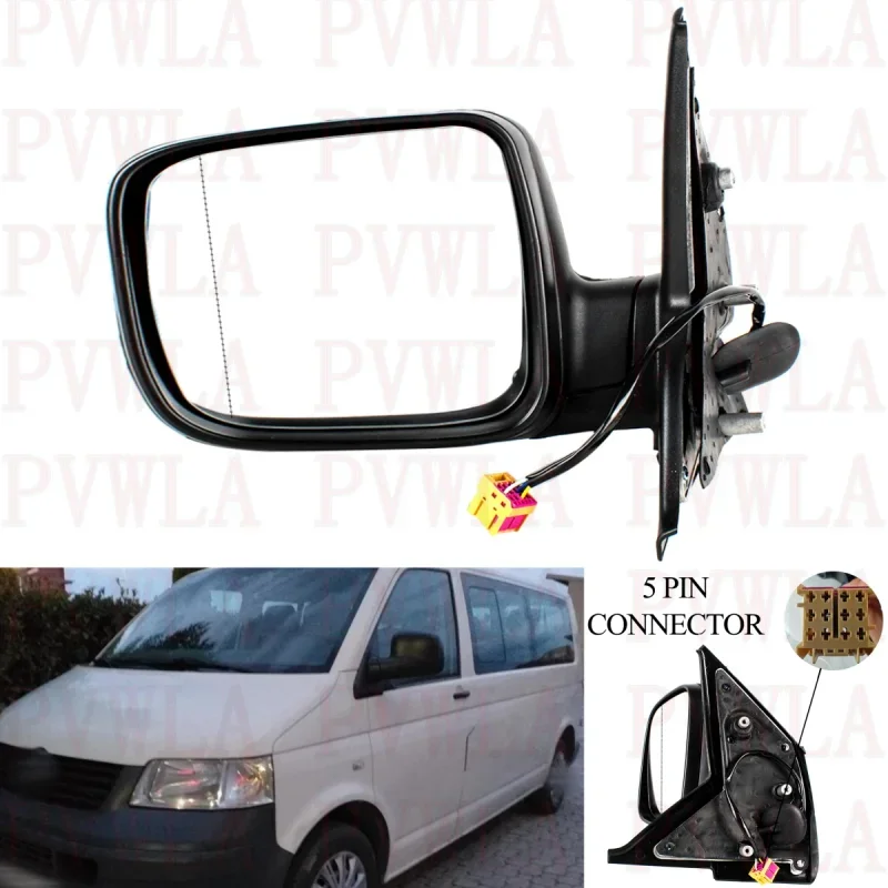 Rearview Mirror For VW Transporter T5 2004 2005 2006 2007 2008 2009 Left 5Pins Satin Black Heated Blind Line Power Fold Mirror