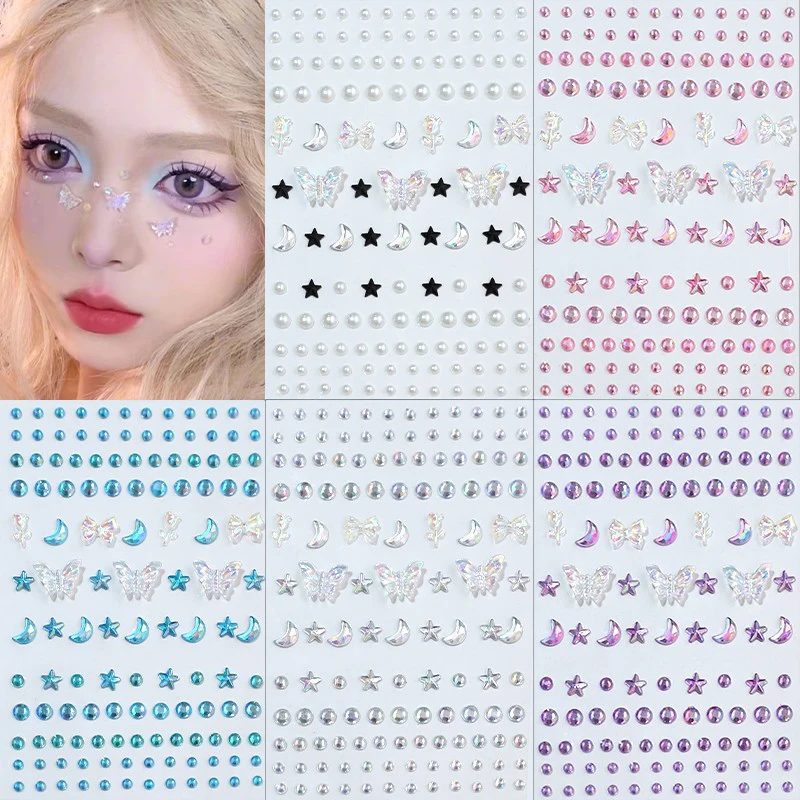 1 قطعة جوهرة الوجه اللؤلؤ ملصق ثلاثية الأبعاد الملونة حجر الراين الوشم عينيه ملصقات مهرجان مسمار الجسم ماكياج بلينغ ديكور #4