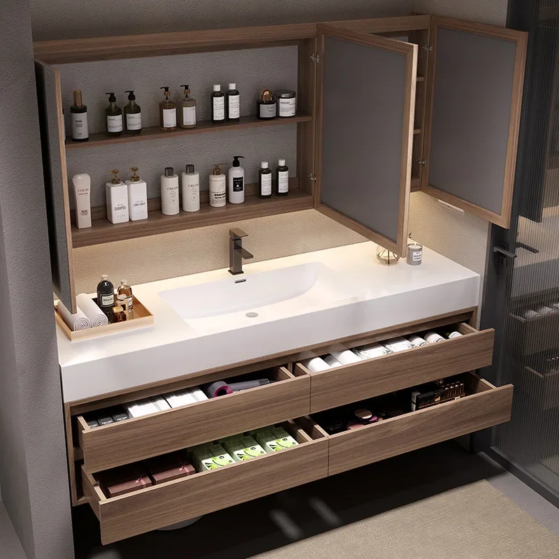 مجموعة خزانة حمام متكاملة من السيراميك بدون خياطة، حوض غسيل حديث وبسيط