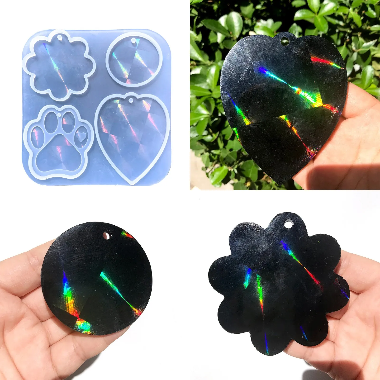 Holographic Silicone Mold Dog Paw Love Keychain Pendant Jewelry Molds DIY Holographic Laser Silicone Mold