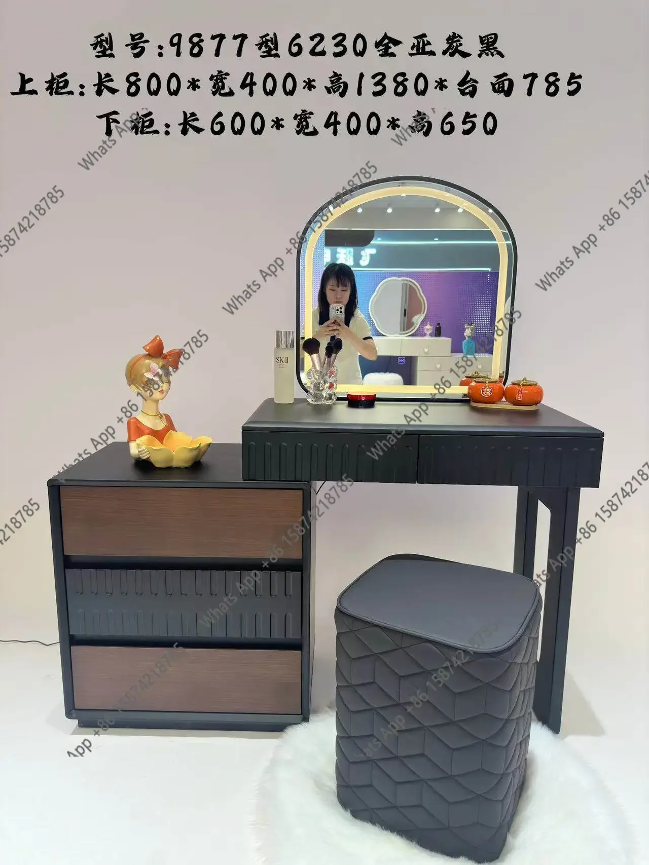 X32 New Chinese Dresser Retro Texture Bedroom Makeup Table Italian High-end Light Luxury Retractable Side Cabinet