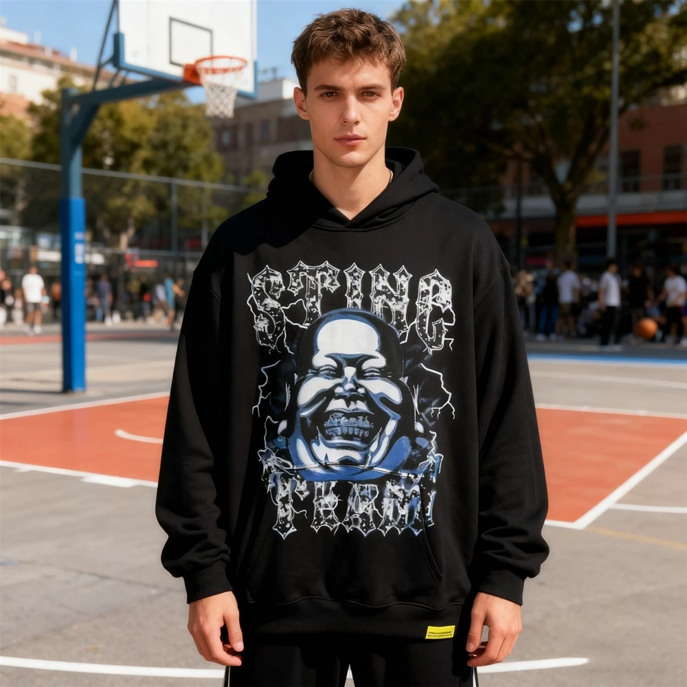 

KUCLUT 1:1 Niche Brand Streetwear Graphics Printed Hoodie Oversize Casual Loose Pullover 100%Cotton Vintage Sweatshirt Men Woman