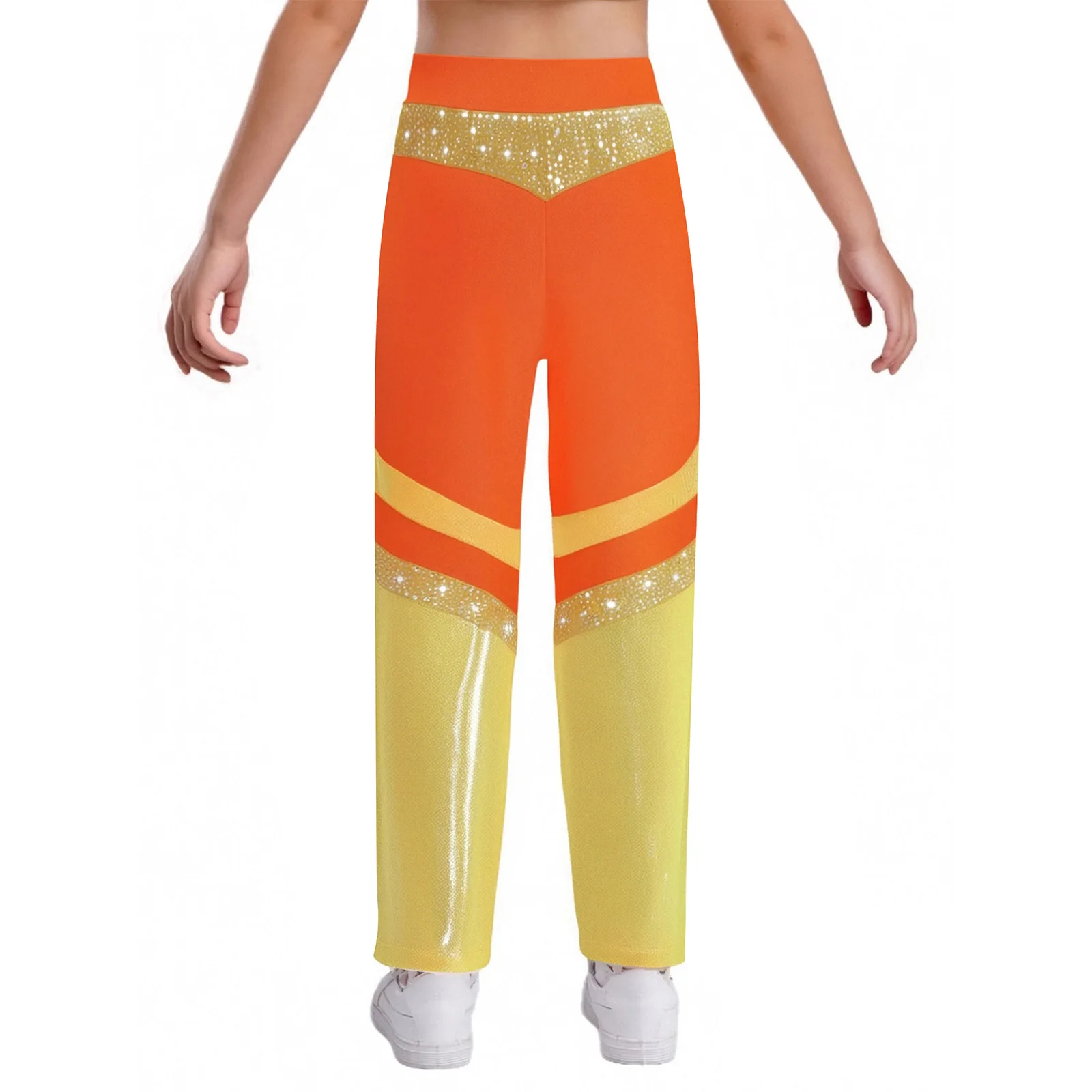 أطفال بنات الجمباز البهلوانية الرقص السراويل مرونة الخصر اللون كتلة الراين متوهج السراويل بنطلون الجاز 80s ديسكو زي