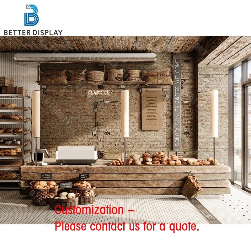 custom.Modern Bakery Shop Design Bakery Furniture Bakery Showcase Custom Durable Wooden Bread Display Cabinet