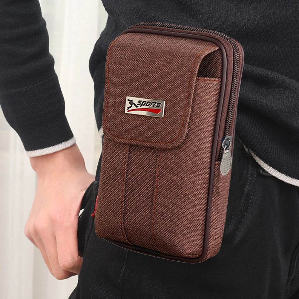 

Male Canvas Mobile Phone Holder Man Zipper Outdoor Jogging Sports Running Bag Double Layers Card Holder Soft Waist Packs
