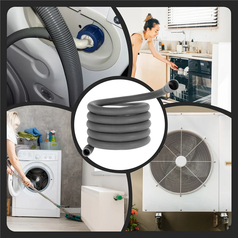 مجموعة تمديد خرطوم الصرف BAAN خرطوم الغسالة العالمي 1 متر، يشمل موصل خرطوم القوس ومشابك الخرطوم وخراطيم الصرف