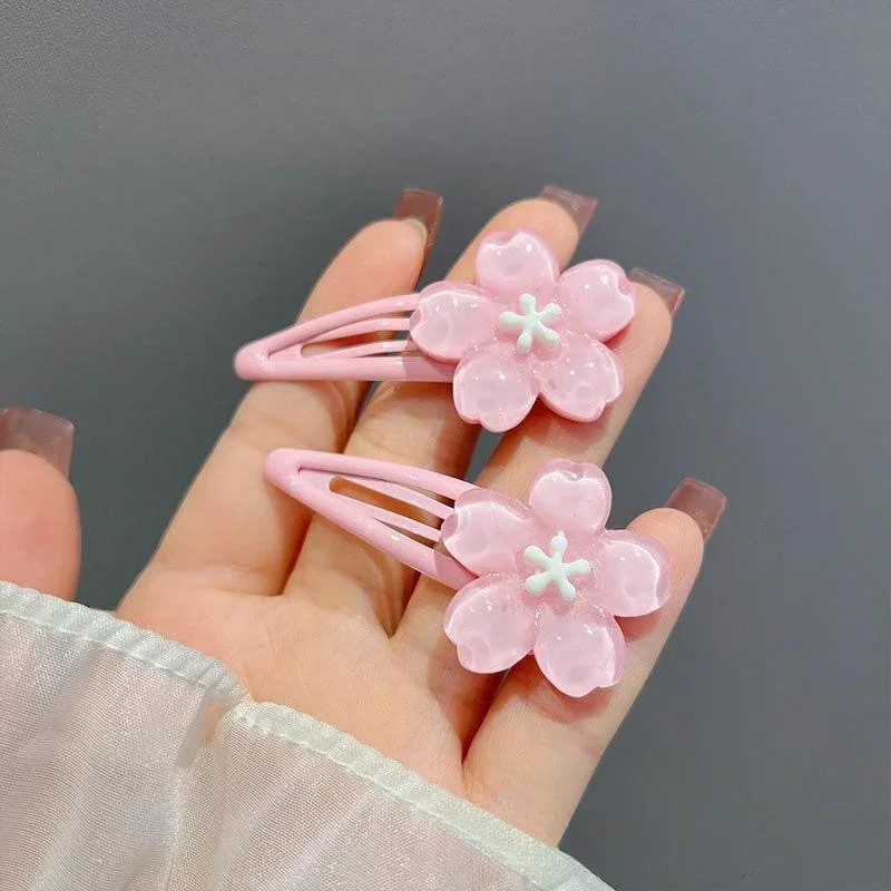 2Pcs/lot Pink Sakura Bobby Pins Hairpin Side Hair Clip Girl Women Cute Creamy Blue Flower Headwear Sweet Hairpins Ornament Gifts image 2