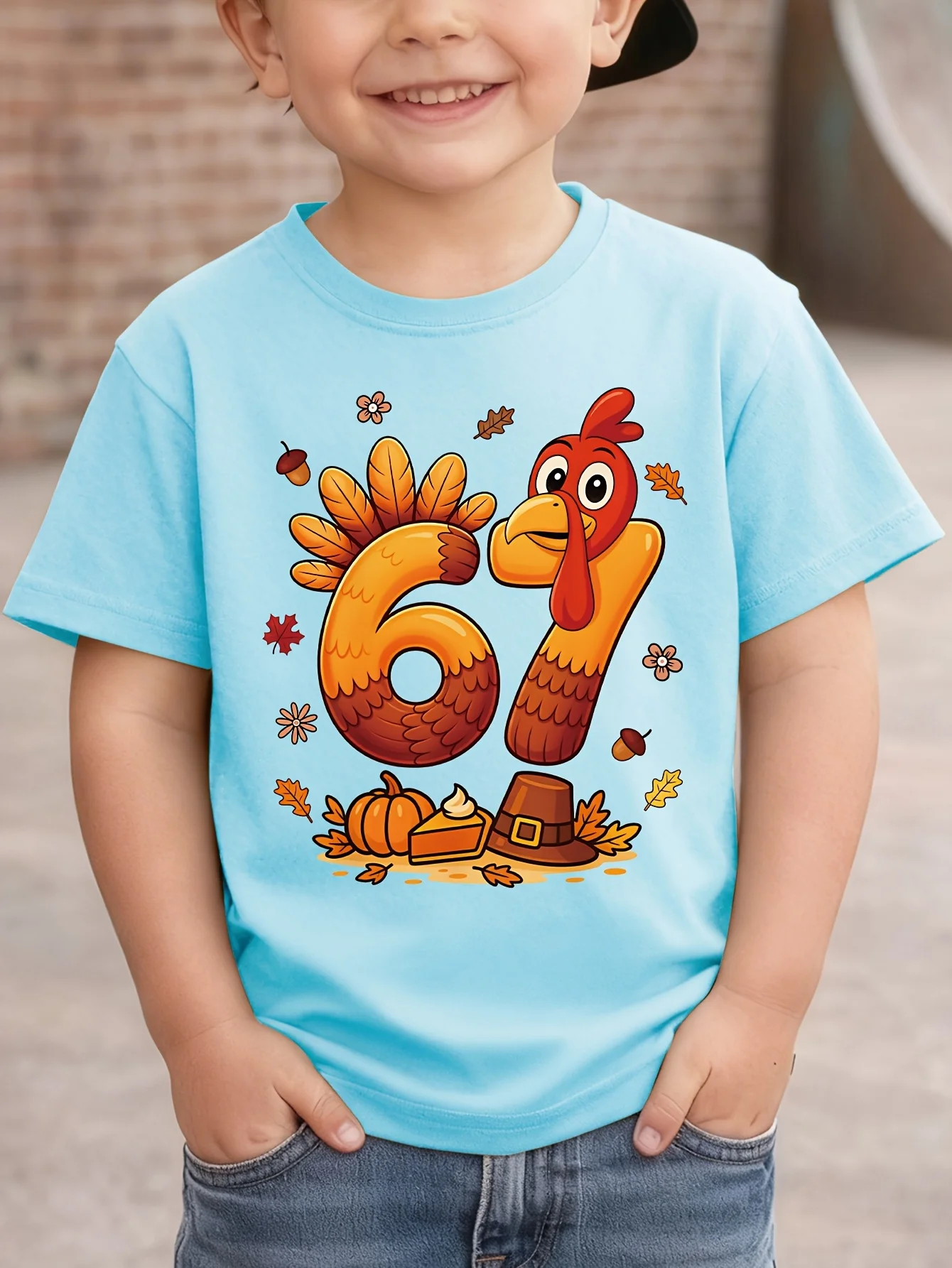 Thanksgiving Turkey Number 61 Print Kid Tee Boy Girl Family Matching Short Sleeve Soft Breathable Parent Child Daily Comfort Top