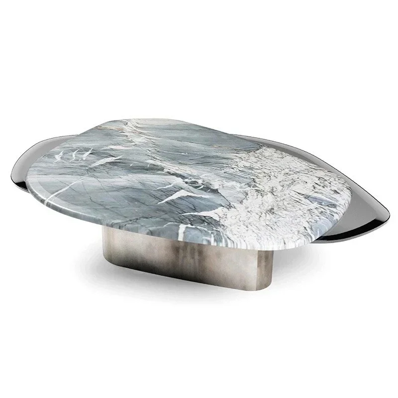 

natural marble met al base sp ecial-shaped cof fee ta ble designer villa luxury living room premium coffee ta ble