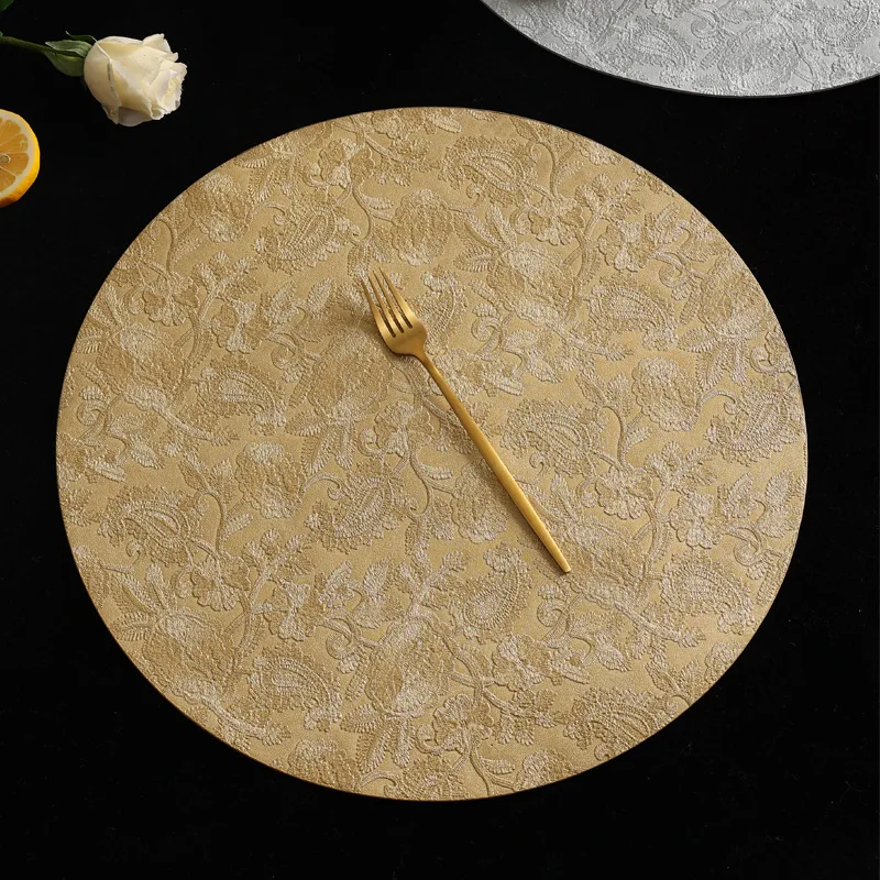 6/4pcs Light Luxury Leather Placemat with Embossed Patterns for Home Use Insulation Pad Resistant Leather Dining Table Decor Mat