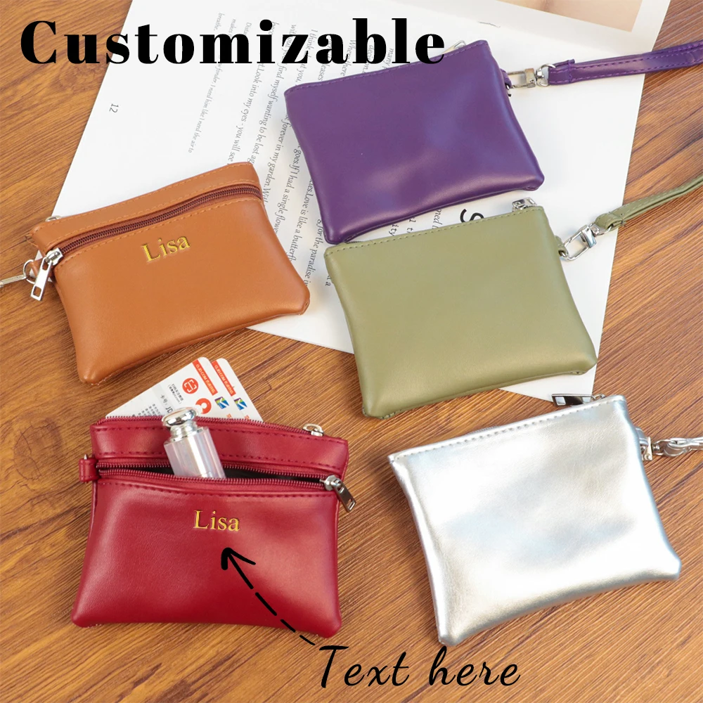 Personalisierte PU-Leder-Münzbörse mit Namen, Tragbare Münzgeldbörse, Karten- und Schlüsselaufbewahrung, Multifunktionale Geschenke für Männer und Frauen
