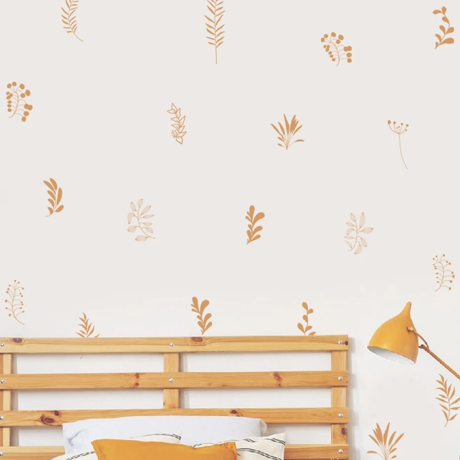 Boho Leaves Botanical Hand Drawn Wall Decals Mural Removable DIY Vinyl Wall Stickers Nursery Kids Room Playroom Home Decoration